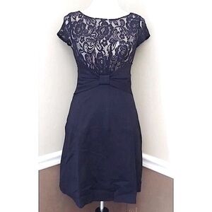 ModCloth Mystic Black Lace A-Line Bow Waist Cap Sleeve Cocktail Dress Whimsigoth